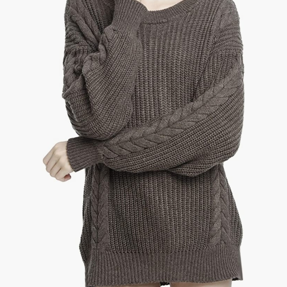 Liny Xin Women's Oversized Crew Neck Long Sleeve Warm Wool Sweater - Picture 3 of 6